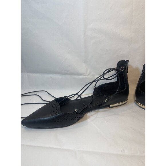 ALDO Women's Black Leather Lace Up Gladiator Pointed Toe Back Zip Flat Shoes 9 - Picture 11 of 11